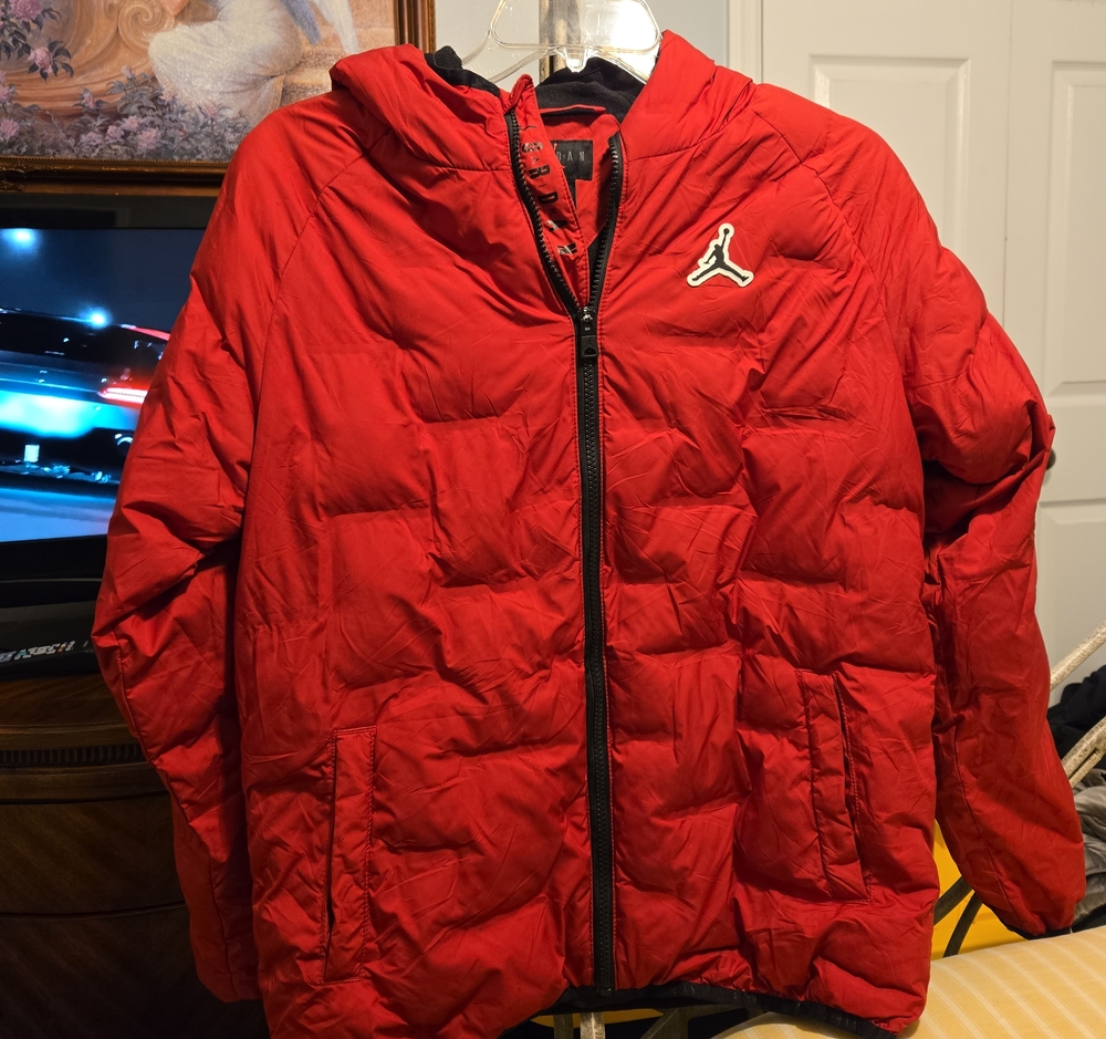 Jordan Red Hooded Quilted Puffer Jacket with Jumpman Patch